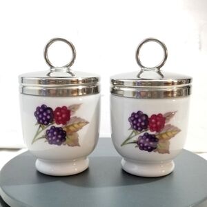 2 Royal Worcester Peach Cherry Cherries Porcelain Egg Coddlers